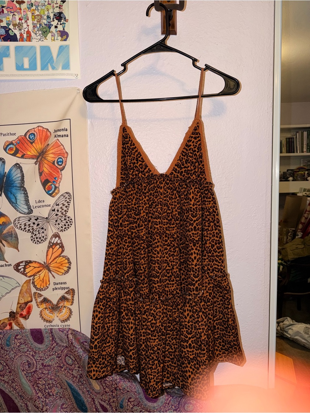 Leopard Print Brown Slip Dress with Spaghetti Straps